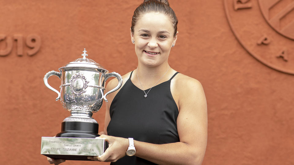 Ashleigh Barty, pictured here with the 2019 French Open trophy.