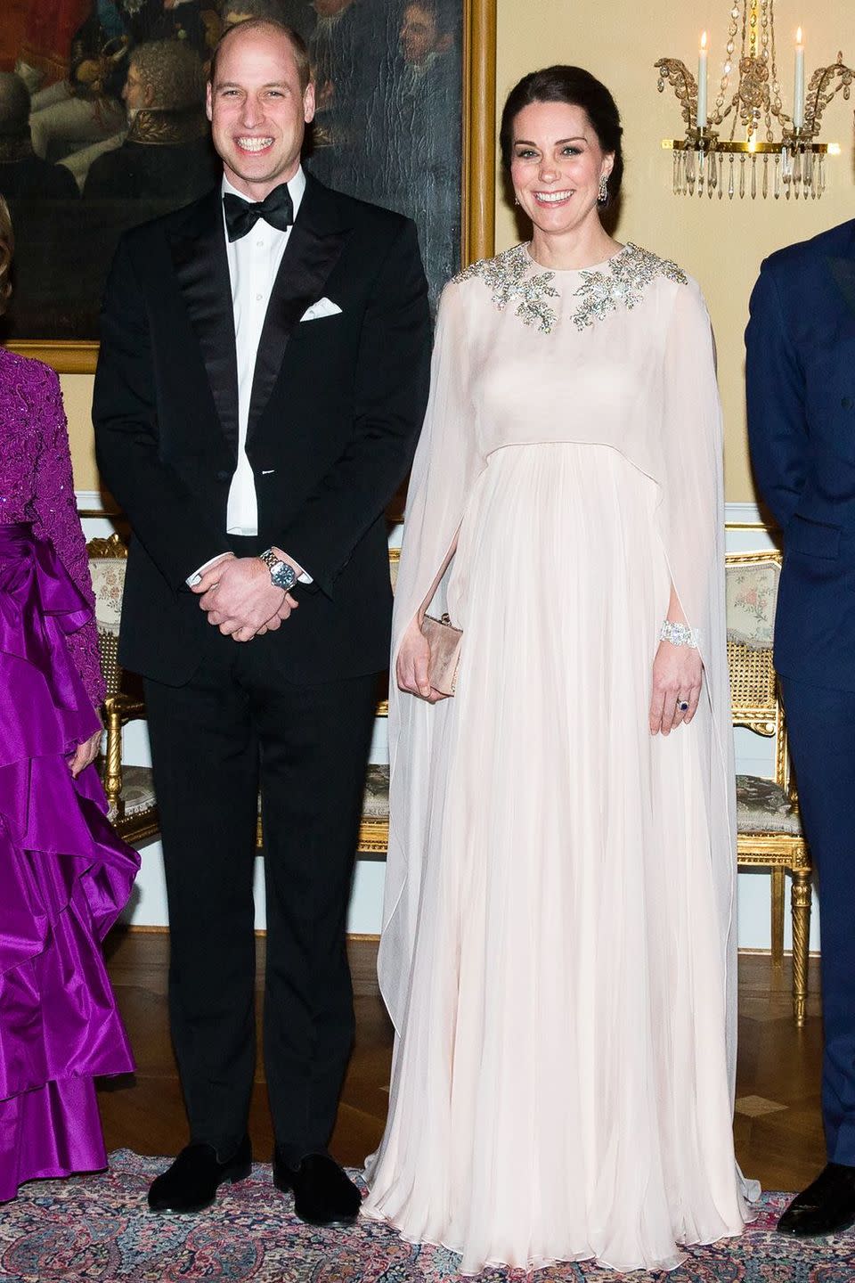 <p>The Duchess of Cambridge made a regal statement in an Alexander McQueen draped gown for a formal dinner at the Norwegian Royal Palace. </p>