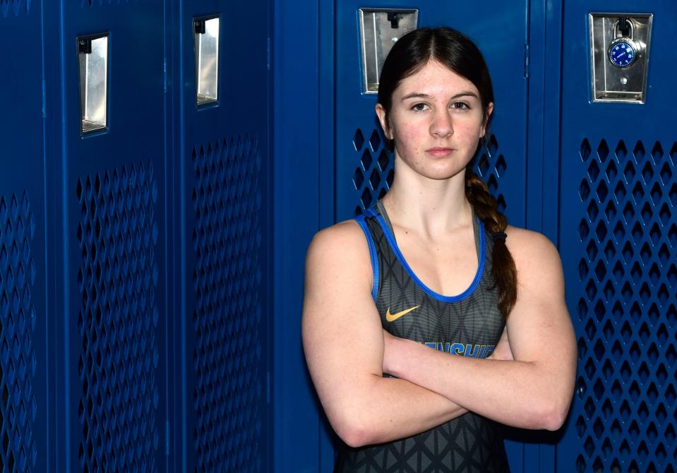 Frenship's Rebecca Vann won the District 2-6A championship in the 107-pound weight class to advance to regionals for the second consecutive year, as seen on Wednesday, Feb. 8, 2023, at Frenship's Ninth Grade Center in Wolfforth.