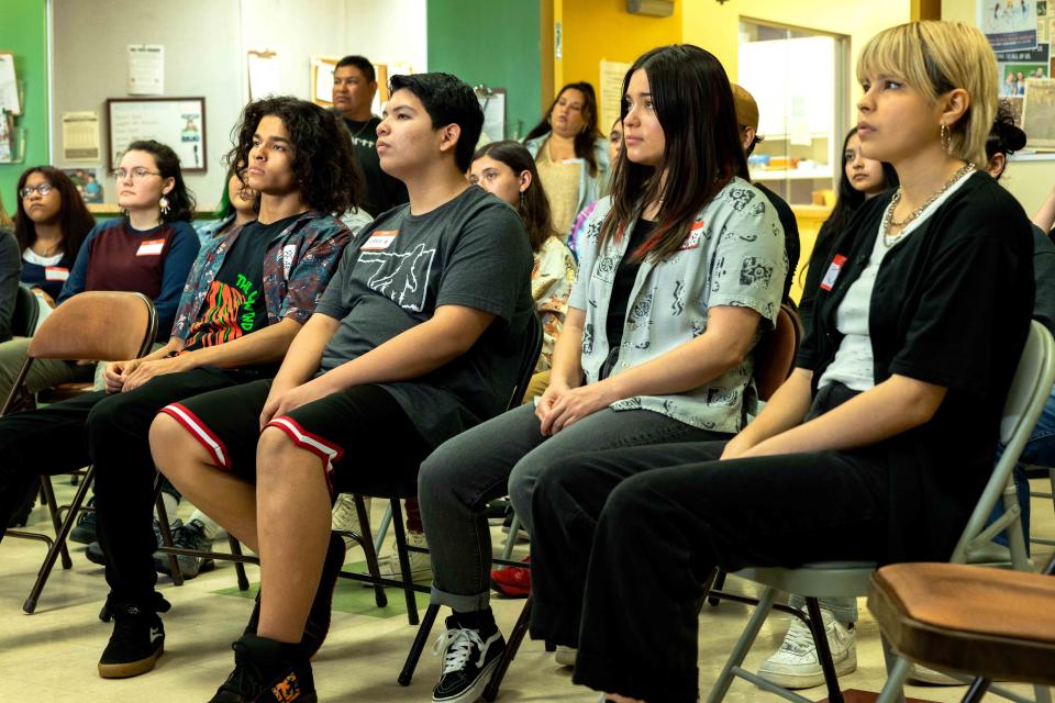 RESERVATION DOGS -- “Decolonativization” --  Season 2, Episode 6 (Airs August 31) — Pictured: (l-r) D’Pharaoh Woo-A-Tai as Bear, Lane Factor as Cheese, Devery Jacobs as Elora Danan, Elva Guerra as Jackie.  CR: Shane Brown/FX.