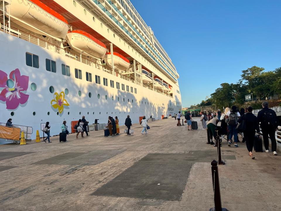 The Norwegian Sky in port at La Romana, Dominican Republic.