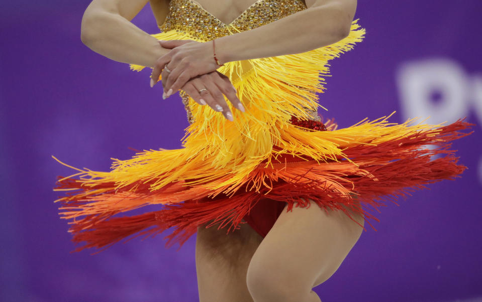 <p>Germany’s Kavita Lorenz performs with Joti Polizoakis during the ice dance, short dance figure skating in the Gangneung Ice Arena at the 2018 Winter Olympics in Gangneung, South Korea, Monday, Feb. 19, 2018. (AP Photo/Bernat Armangue) </p>