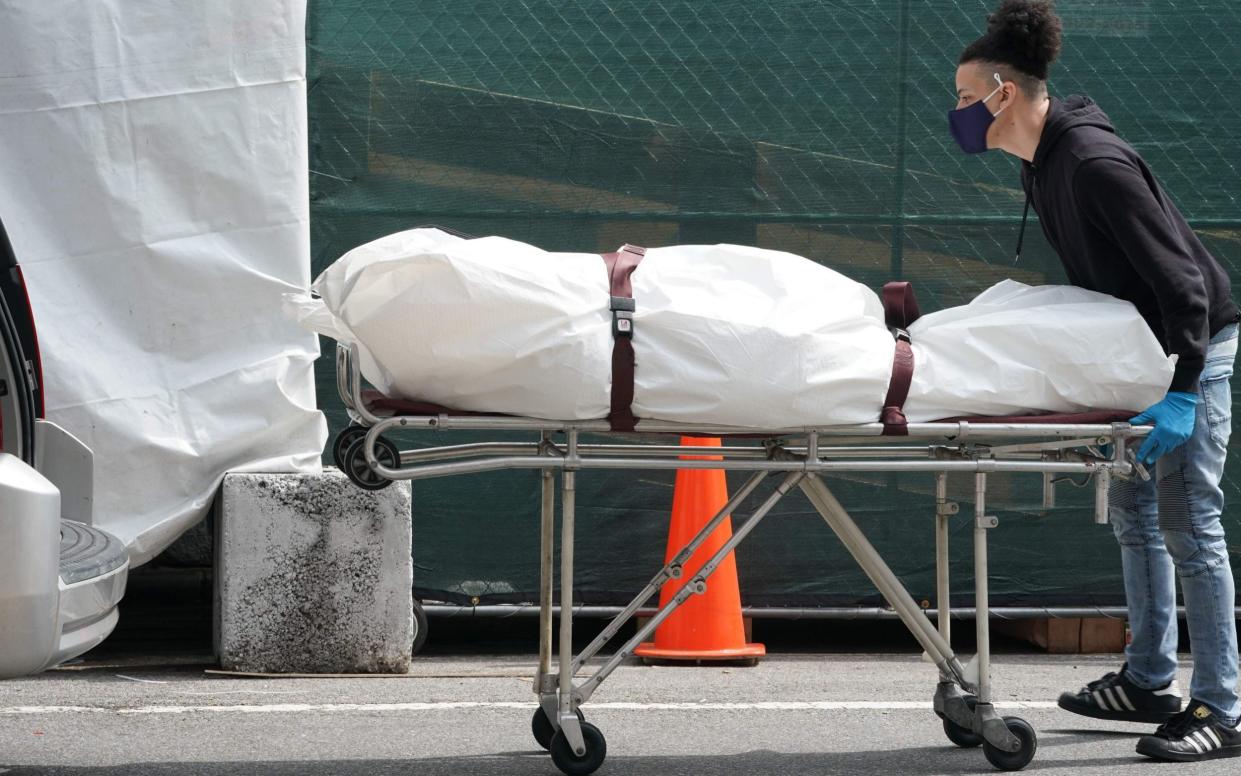 Dead body is moved on a gurney