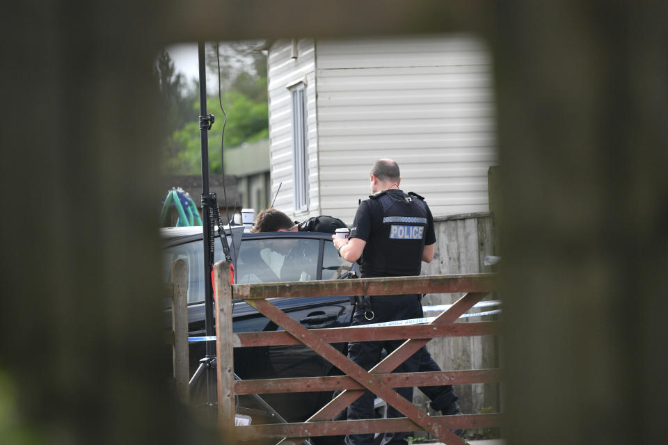 Police at a caravan site near Burghfield Common in Berkshire, following the death of Thames Valley Police officer Pc Andrew Harper, 28, who died following a "serious incident" at about 11.30pm on Thursday near the A4 Bath Road, between Reading and Newbury, at the village of Sulhamstead in Berkshire.