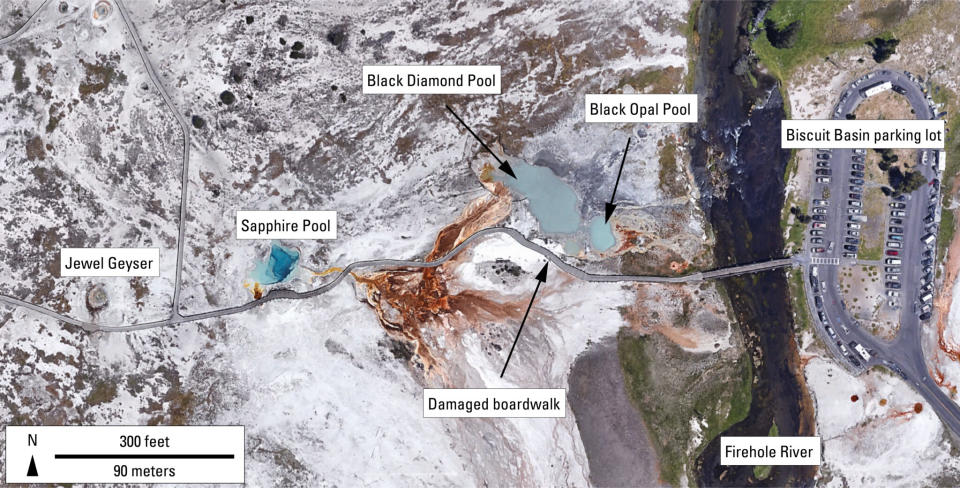  Map of major features in Biscuit Basin, Yellowstone National Park. (Via Yellowstone Volcano Observatory)