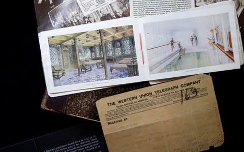 Rare documents of the passenger liner "Titanic" concerning its shipwreck are displayed at the Hotel Drouot auction house in Paris before sale on December 20 - Credit:  BENOIT TESSIER/Reuters