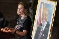 Rep. Debbie Wasserman-Schultz, D-Fla., speaks during a Celebration of Life for Rep. Alcee Hastings, D-Fla., in Statuary Hall on Capitol Hill in Washington, Wednesday, April 21, 2021. Hastings died earlier this month, aged 84, following a battle with pancreatic cancer. (AP Photo, Susan Walsh, Pool)