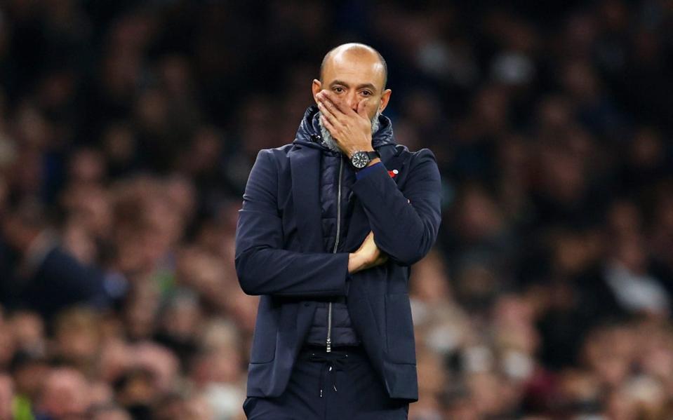 Nuno Espirito Santo, Manager of Tottenham Hotspur reacts after Manchester United score their third goal during the Premier League match - Getty Images