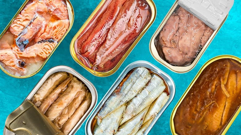 assortment of canned fish