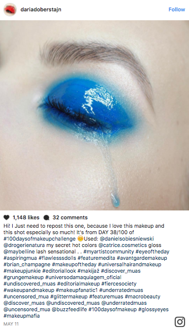 Makeup artists on Instagram have been creating realistic-looking tear makeup with clear gloss and face paint.