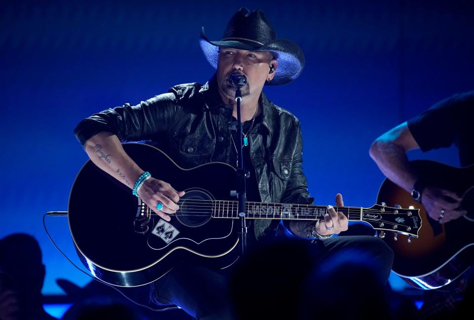 Jason Aldean performs during the Toby Keith tribute at the 59th ACM Awards at the Ford Center at the Star in Frisco, Texas, Thursday, May 16, 2024.