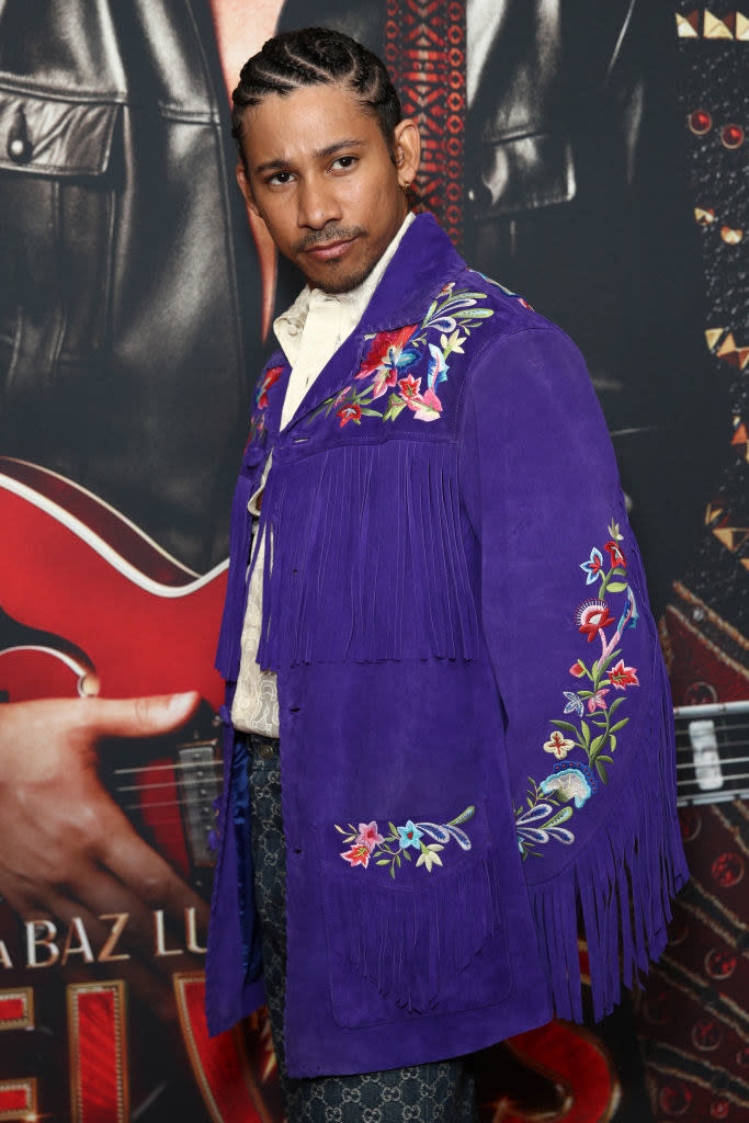 Keiynan Lonsdale looking serious at an event for "Elvis"