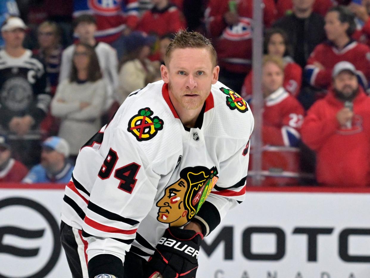 Former Chicago Blackhawks forward Corey Perry apologized for his "inappropriate and wrong" behavior.