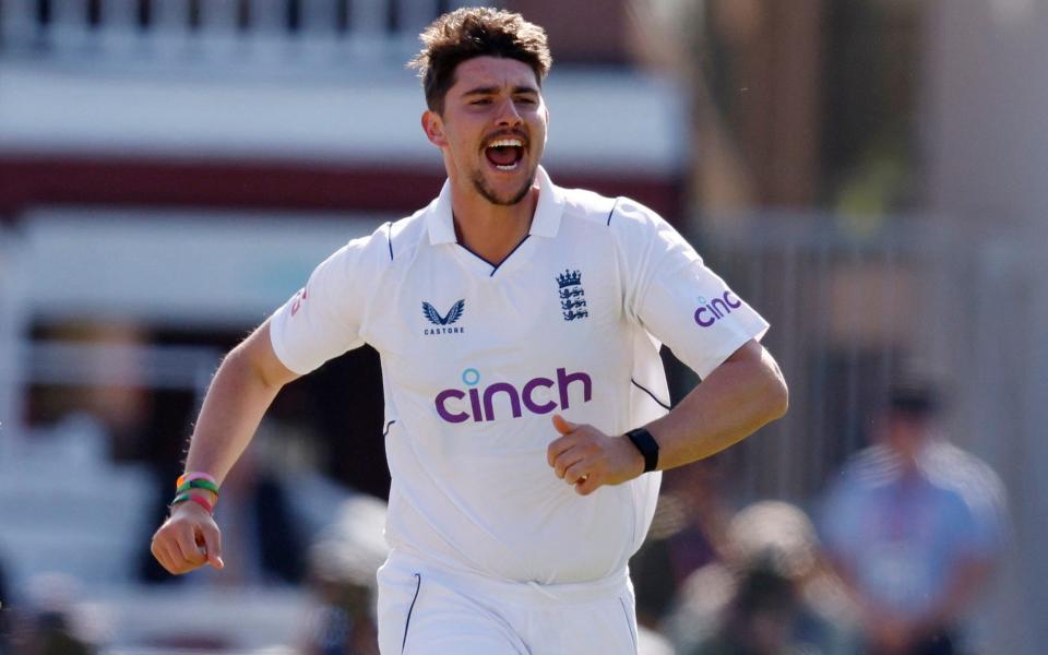 Josh Tongue celebrates his first Test wicket - Andrew Couldridge/Action Images via Reuters