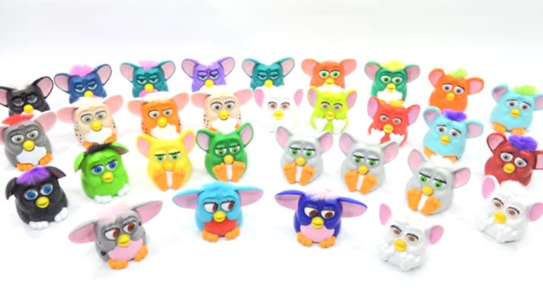 Four rows of mini Furbies