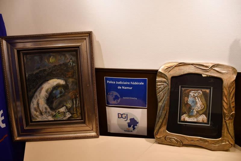 Two stolen paintings by Picasso and Chagall that were found in the Belgian city of Antwerp are seen in this undated handout image