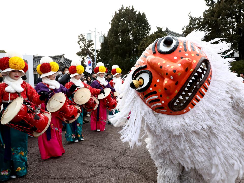 People in Seoul, South Korea, celebrate the Lunar New Year.