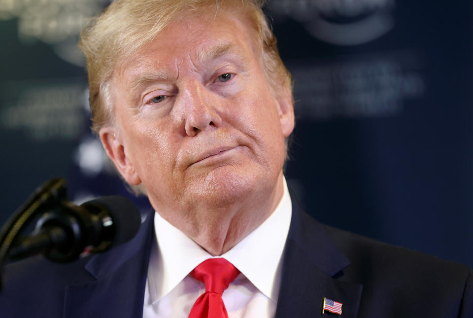 U.S. President Donald Trump holds a news conference at the 50th World Economic Forum (WEF) in Davos, Switzerland, January 22, 2020. REUTERS/Jonathan Ernst