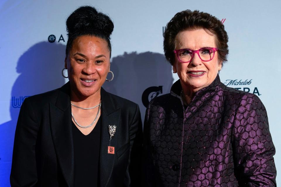 Dawn Staley and Billie Jean King pose during the 2022 Women’s Sports Foundation Annual Salute to Women in Sports.