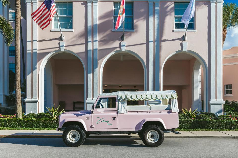 The Colony Hotel this season added a vintage Land Rover to its fleet. The vehicle seats eight and has a soft top with roll-down sides.