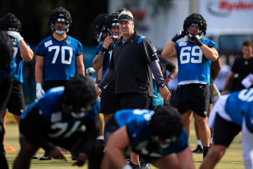 Jacksonville Jaguars head coach Doug Pederson looks on during day 2 of the Jaguars Training Camp Tuesday, July 26, 2022 at the Knight Sports Complex at Episcopal School of Jacksonville. 