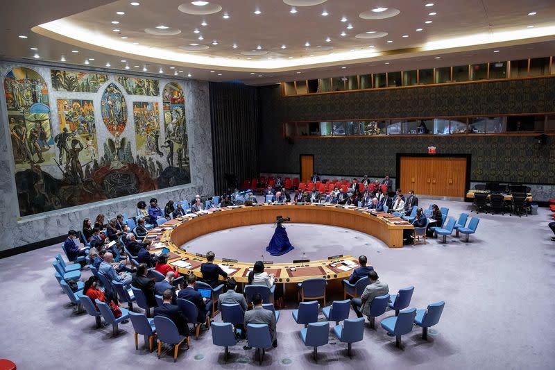 U.N. Security Council members meet to focus on Moscow's accusation that there are "military biological programs" in Ukraine, in New York