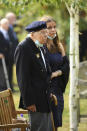 A veteran stands during the national service of remembrance marking the 75th anniversary of V-J Day at the National Memorial Arboretum in Alrewas, England, Saturday Aug. 15, 2020. Following the surrender of the Nazis on May 8, 1945, V-E Day, Allied troops carried on fighting the Japanese until an armistice was declared on Aug. 15, 1945. (Oli Scarff/PA via AP)