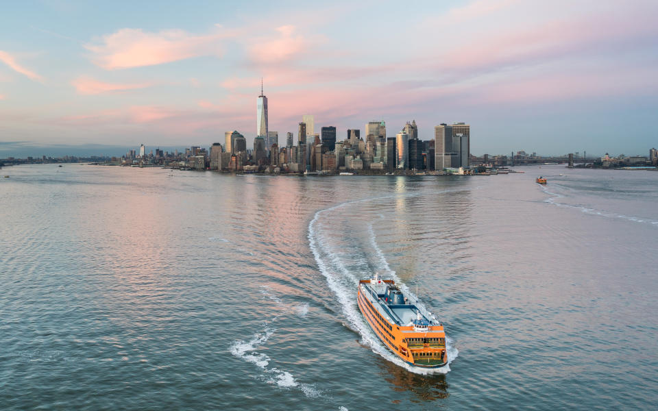 The Staten Island ferry in the Hudson River.