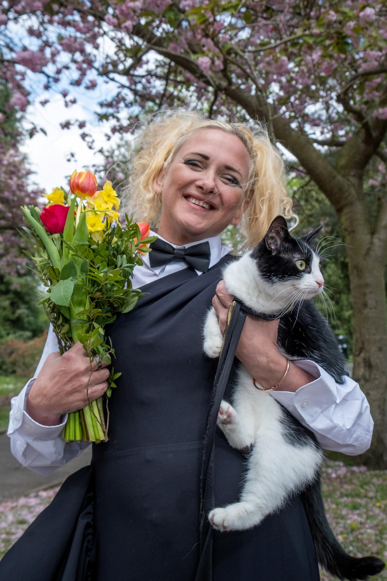 Deborah wore a tuxedo for her nuptials with cat India. (SWNS)