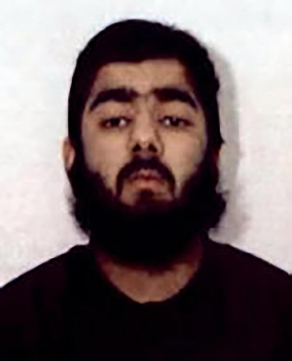 This undated photo provided by West Midlands Police shows Usman Khan. UK counterterrorism police are searching for clues into an attack that left two people dead and three injured near London Bridge.  Police said Saturday, Nov. 30, 2019, Khan, who was imprisoned six years for terrorism offenses before his release last year stabbed several people in London on Friday, Nov. 29,  before being tackled by members of the public and shot dead by officers on the London Bridge. (West Midlands Police via AP)