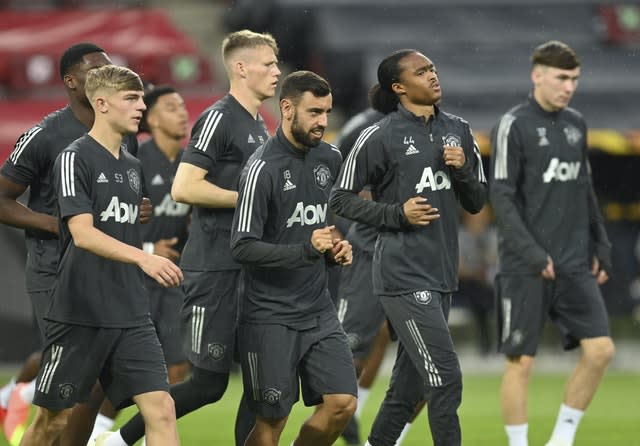 Manchester United players train ahead of the match with Copenhagen 