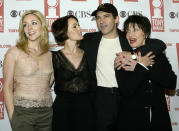 The cast of the Broadway musical "Nine The Musical," Jane Krakowski (L), Mary Stuart Masterson (2nd L), Antonio Banderas (2nd R) and Chita Rivera (R) pose at the 2003 Tony Awards nominees press reception in New York on May 14, 2003. All are nominated for Tony's for their roles. The 57th Annual Antoinette Perry "Tony" Awards will be broadcast live from Radio City Music Hall on CBS on Sunday, June 8. REUTERS/Peter Morgan PP03050050 PM/MR