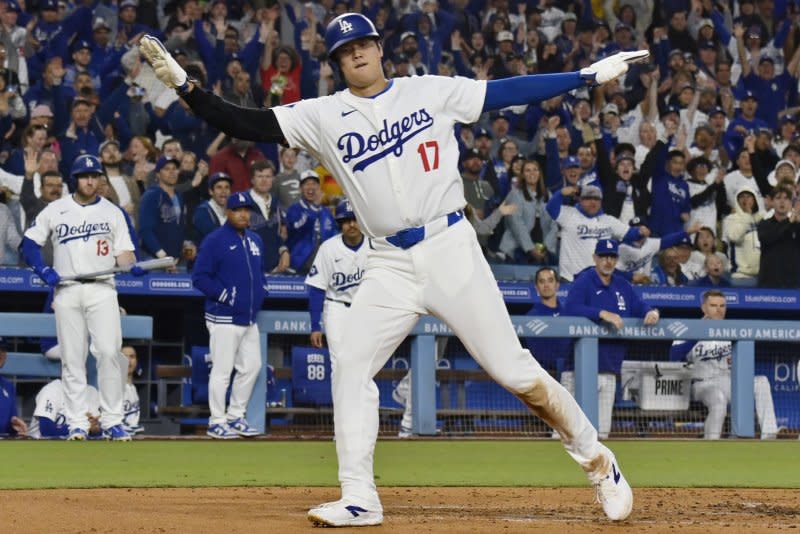 Los Angeles Dodgers designated hitter Shohei Ohtani collected a league-best 52 hits through 35 games this season. File Photo by Jim Ruymen/UPI