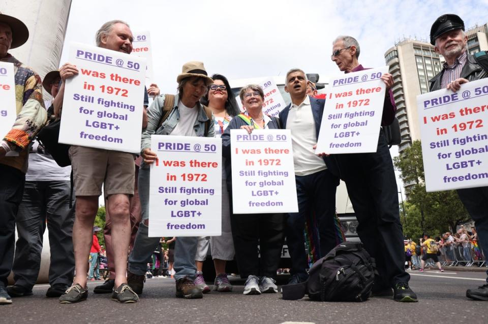 Sadiq Khan joined the original UK founders of Pride before the parade (James Manning/PA) (PA Wire)