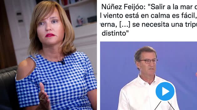 Pilar Alegría y tuit sobre Feijóo. (Photo: SERGI GONZALEZ/ TWITTER)