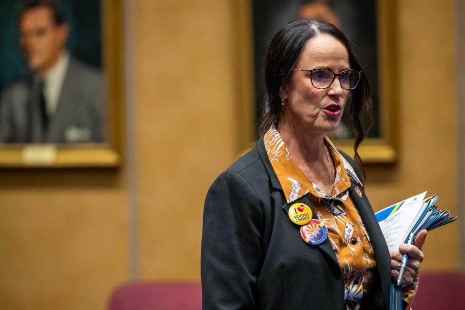 Sen. Janae Shamp on the Senate floor inside the Arizona State Senate in Phoenix on Jan. 23, 2024.