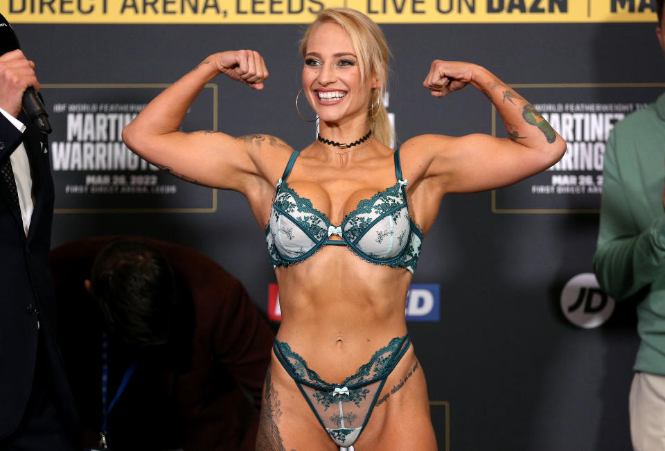 Ebanie Bridges, pictured here during her weigh-in in Leeds.