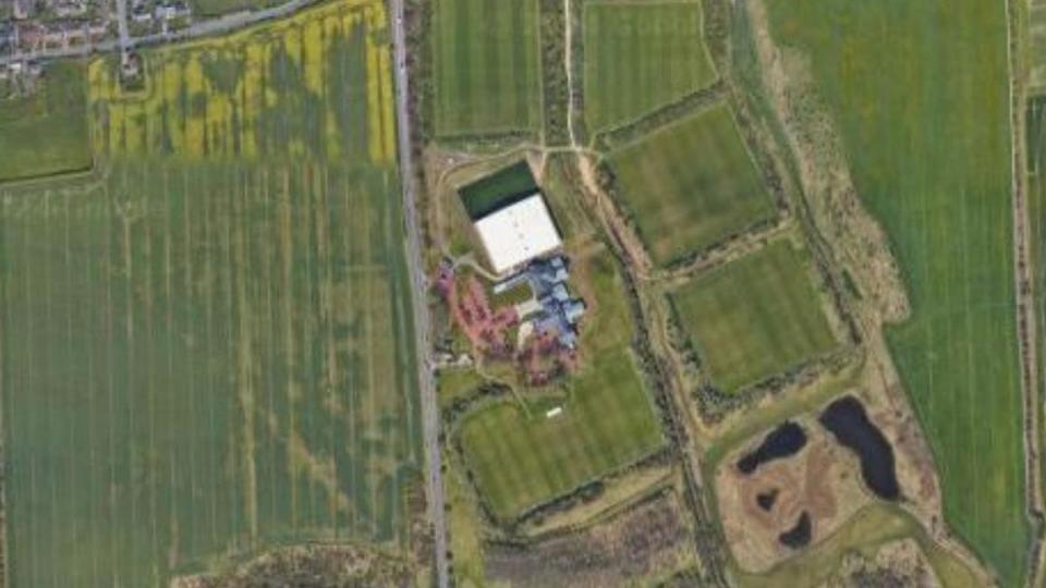 An aerial view of Sunderland AFC's training facility surrounded by fields 