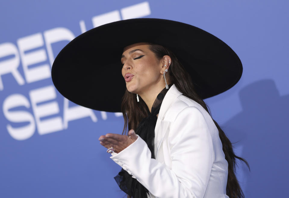 Ashley Graham poses for photographers upon arrival at the amfAR Cinema Against AIDS benefit at the Hotel du Cap-Eden-Roc, during the 76th Cannes international film festival, Cap d'Antibes, southern France, Thursday, May 25, 2023. (Photo by Vianney Le Caer/Invision/AP)