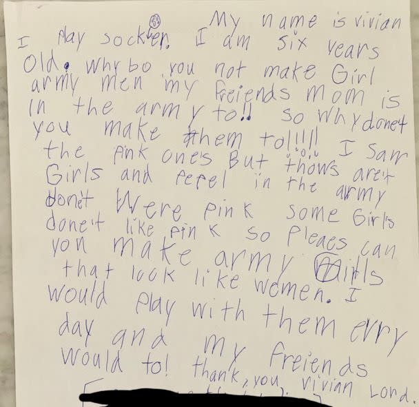 PHOTO: The letter Vivian Lord wrote to BMC Toys is pictured here. (Brittany Lord)