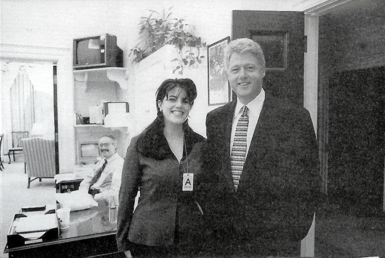 An official White House photo taken from page 3179 of Independent Counsel Kenneth Starr's report on President Clinton, shows President Clinton and White House intern Monica Lewinsky at the White House Nov. 17, 1995. 