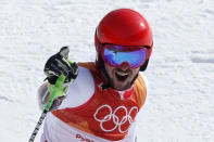 Alpine Skiing - Pyeongchang 2018 Winter Olympics - Men's Giant Slalom - Yongpyong Alpine Centre - Pyeongchang, South Korea - February 18, 2018 - Marcel Hirscher of Austria reacts. REUTERS/Mike Segar