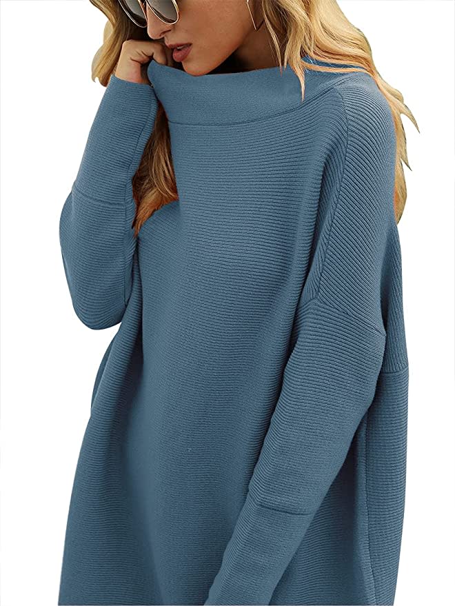 ANRABESS Turtleneck Oversized Ribbed Sweater in navy blue (Photo via Amazon)