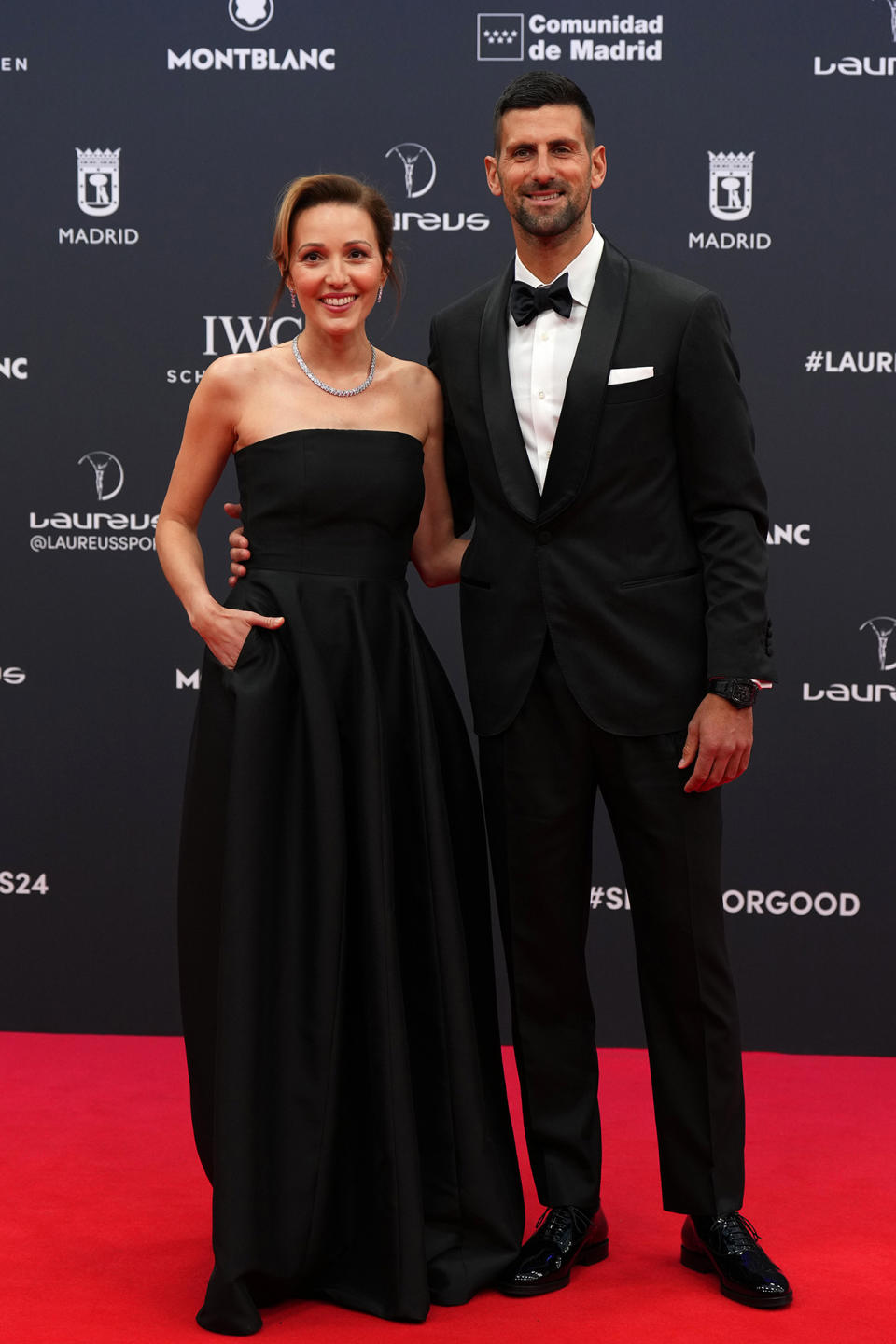 MADRID, SPAIN - APRIL 22: Jelena Ristic and Novak Djokovic arrive at the Laureus World Sports Awards at Galer√≠a De Cristal on April 22, 2024 in Madrid, Spain. (Photo by Angel Martinez/Getty Images for Laureus)