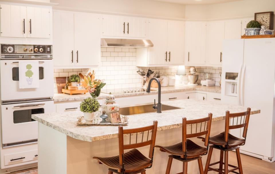 The renovated kitchen features the home’s original stove, which has been in the Russell Springs, Kentucky home since it was built in 1972.