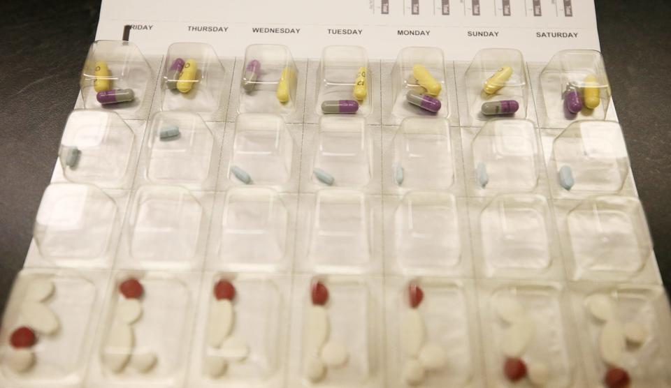 A bubble pack folder holds pill for patients who need help with taking their medication.