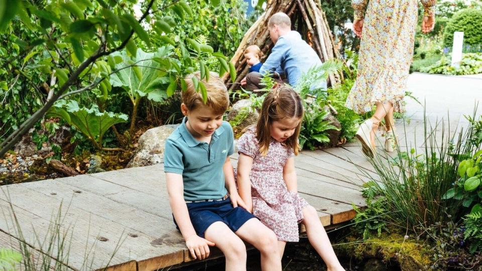 The royal siblings helped their mom gather moss, leaves and twigs for the RHS Back to Nature Garden.