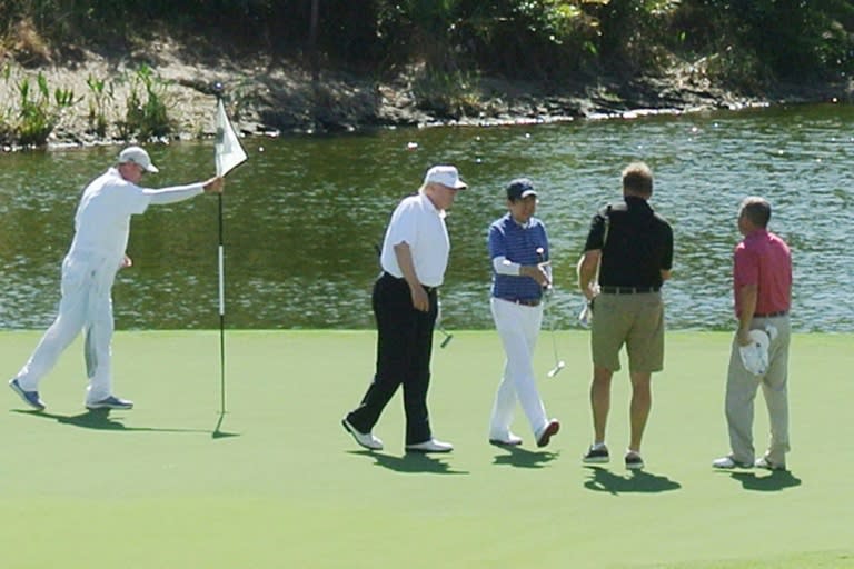 Donald Trump and Shinzo Abe played golf earlier this year during the Japanese premier's visit to the United States