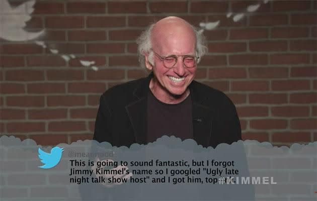 Larry David got a kick out of the tweets. Source: Jimmy Kimmel Live!