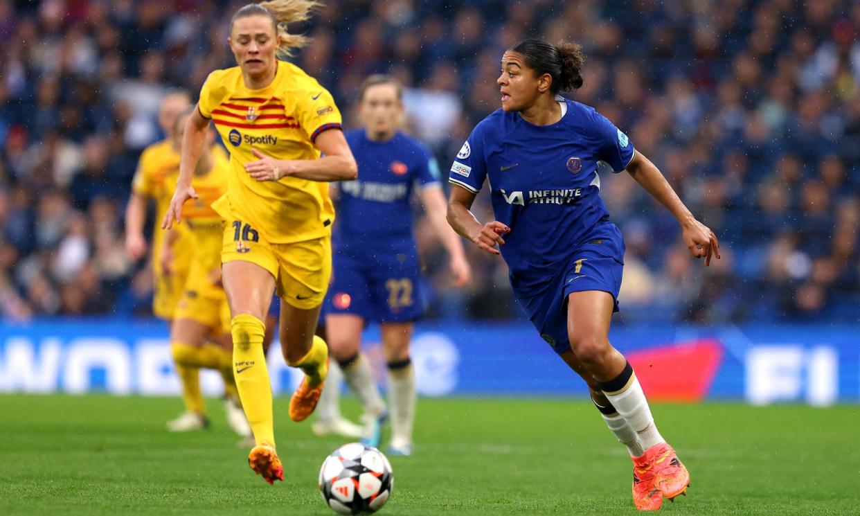 <span>Jess Carter said the decision to award Barcelona a controversial penalty against Chelsea was ‘a bit soft’.</span><span>Photograph: Charlie Crowhurst/UEFA/Getty Images</span>